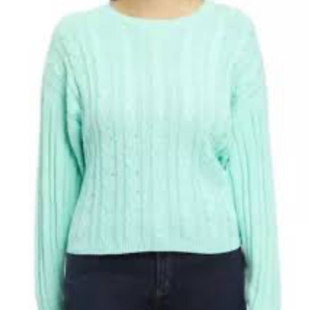 50%offw❤️ crown & Ivy Cable knit cotton cropped dolman sweater mint melon 42